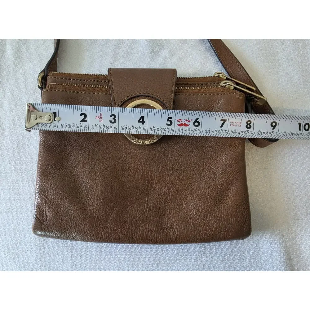 Michael Kors Fulton Double Zip Crossbody Bag Cognac Brown Pebbled Leather MK